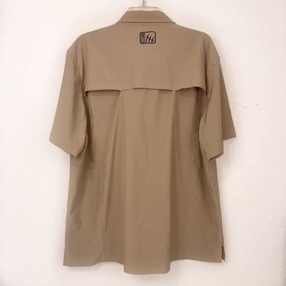 Fintech Fishing Shirt Mens XL Beige Vented Pocket Short Sleeve Moisture Control - Picture 3 of 10